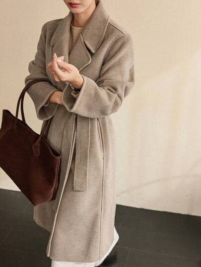 Dazy-Less 女士时尚百搭纯色大衣，配腰带，商务休闲风