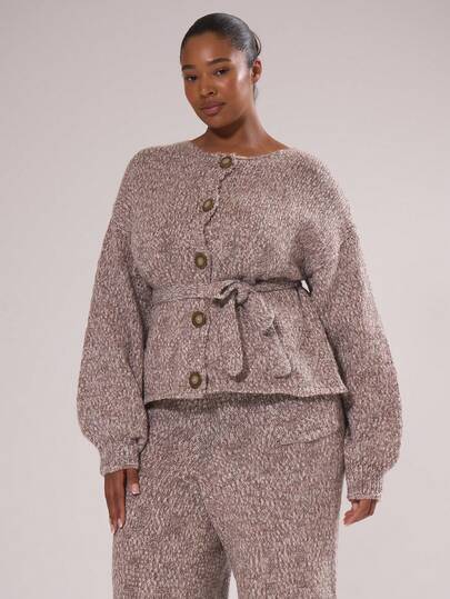 MUSERA Cárdigan con mangas de globo, cierre de botones y cintura con lazo, de punto, para otoño, invierno, Navidad, días festivos, acogedor, lindo y festivo