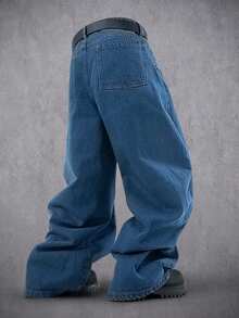 Manfinity Denimwave 男士休闲宽松口袋牛仔裤 - 淺色水洗藍 - 查看 2