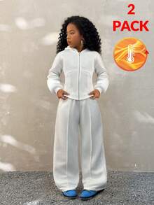 Coolane Kids Bộ quần nỉ và áo nỉ có mũ rút dây cho bé gái tuổi teen - trắng - Xem 2