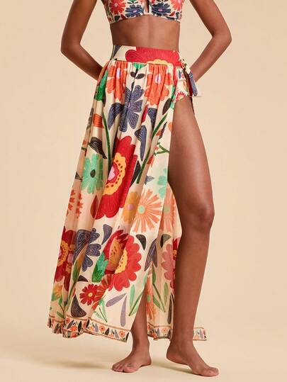Travachic Women's Print Holiday Casual Beach Swimsuit Cover Skirt,Bathing Suits For Women Boho, Tropical Two Piece Set, Chic Beach Skirt Set, New Year, Thanksgiving, Christmas Outfit, Beach Swimsuit, Beach,Beach Outfit For Women,Beach Outfits For Women ,Beach Fashion,Women's Beach Fashion