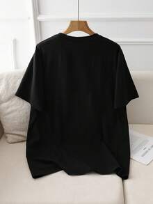 HELLO KITTY AND FRIENDS | SHEIN Men's Casual Everyday Commute Cute Cartoon & Letter Print Dropped Shoulder Loose Black T-Shirt, Summer - Black - View 2