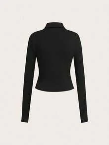 SHEIN EZwear Bộ 3 món: Áo khoác cổ sọc đen trắng, áo vest ôm vừa vặn và quần bó, trang phục thường ngày đa năng cỡ lớn, thu/đông - Đen và trắng - Xem 8