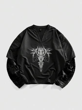 Street Life Maglietta casual da uomo a maniche lunghe con stampa e design 2 in 1, autunnale