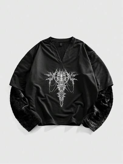 Street Life Camiseta de manga larga casual con estampado para hombre con diseño 2 en 1, otoño