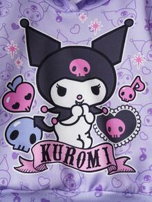 HELLO KITTY AND FRIENDS | SHEIN 年轻女孩甜美休闲宽松浅色印花套头卫衣，紫色 - 紫色 - 查看 5