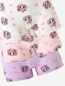 SHEIN 6条装女童可爱粉色、紫色、紫红色兔子印花棉质三角裤 - 彩色 - 查看 8