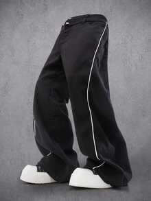 Manfinity Denimwave Herrjeans med vida ben och kontrasterande passpoalmönster för casual stil - Svart - Visa 3