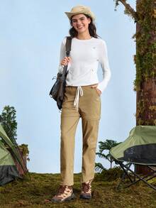In My Nature Pantalones de senderismo desmontables de unicolor para mujer, de uso casual al aire libre - Óxido marrón - Ver 6