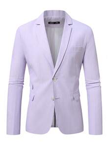 Calvornis Men's Simple Solid Color Lapel Collar Suit Jacket And Trousers Set - Mauve Purple - View 4