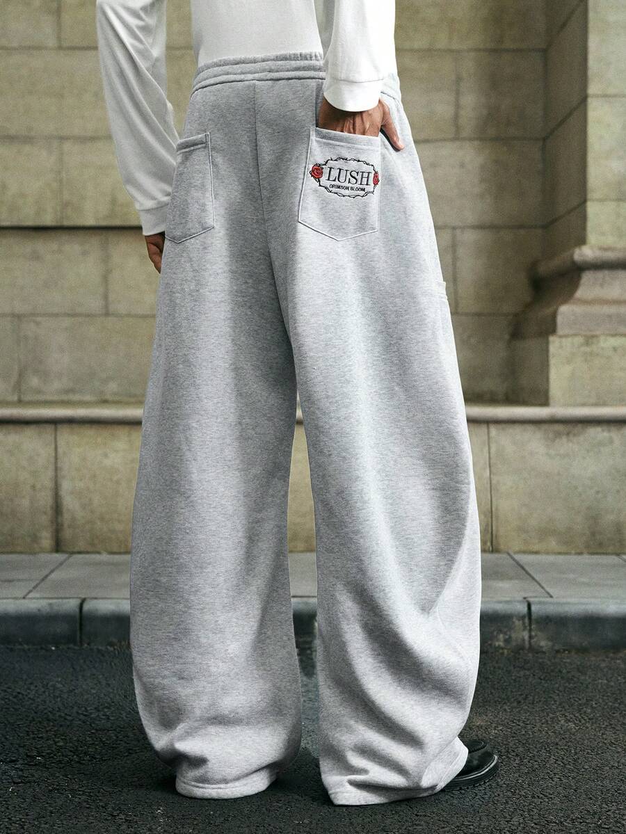 AKNOTIC 男士休闲轻薄灰色印花罗纹运动裤 - 淺灰色 - 查看 1