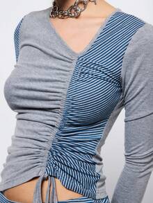 COUREZ Áo dài tay phối bèo nhún phía trước / Áo mùa đông phong cách Y2K gợi cảm để đi chơi đêm / Áo sexy để đi chơi tối - Nhiều màu - Xem 5