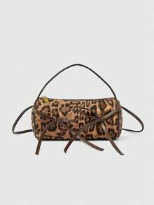 ROMWE Grunge Punk Fashionable And Unique Leopard Print Spliced Bow Matte Handheld Women's Bag - Brown - View 1