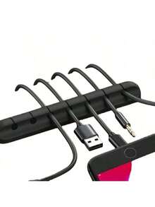 1-Pack Self-Adhesive Silicone Cable Organizer 3-Hole 5-Hole 7-Hole Office Desk Storage Headphone Cable Mobile Phone Data Cable Wire Multi-Function Cable Winder Wall Cable Holder Desktop Storage Rack Back To School - White - View 2