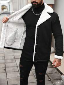 Manfinity Homme 男士修身休闲双面保暖内衬夹克，冬季黑白夹克 - 黑與白 - 查看 7