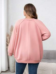 SHEIN CURVE+ 大码休闲绿色插肩袖运动衫，适合毕业典礼、返校、女教师装，秋冬