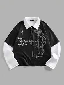 Goth Áo thun nam in khẩu hiệu vá màu tương phản thường ngày, mùa thu - Nhiều màu - Xem 1