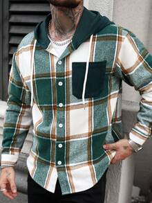 Manfinity Homme Áo khoác trùm đầu kẻ sọc nhung kẻ dành cho nam, phù hợp cho trang phục ngoài trời, dạo phố, thu/đông - Nhiều màu - Xem 6