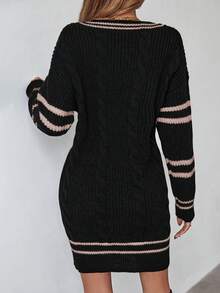 EMERY ROSE Women's Color Block Simple V-Neck Long Sleeve Sweater Dress For Everyday Wear - Multicolor - View 2