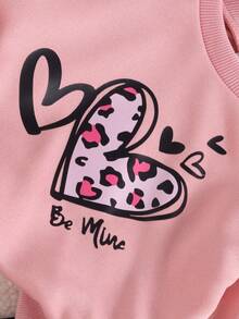 SHEIN Bộ 2 áo hoodie in họa tiết đơn giản, cổ tròn tay dài màu hồng cho bé gái sơ sinh kết hợp với quần dài in họa tiết ôm vừa vặn màu đen, thích hợp mặc hàng ngày và đi học vào mùa xuân/thu - Bụi hồng - Xem 7