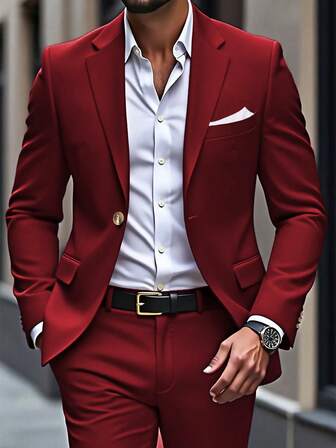 Manfinity Mode Plus Size Men's Lapel NeckLong Sleeve Jacket And Pants Business Suit Set