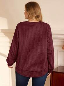 EMERY ROSE 大码女式休闲纯色纹理运动衫 - 紅色 - 查看 2