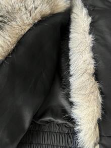 SHEIN EZwear 女士时尚毛绒填充大衣，黑色，秋冬 - 黑色 - 查看 6