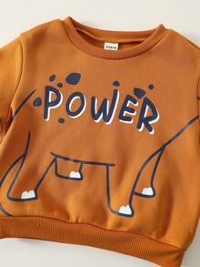 SHEIN 2件套男婴可爱恐龙卡通字母印花长袖卫衣和运动裤运动套装，秋冬季 - 彩色 - 查看 7