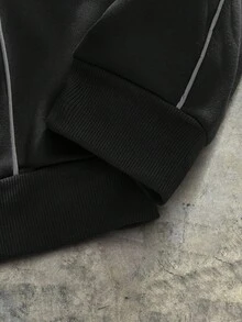 AXEPEAK 男式简约印花圆领长袖套头衫 - 黑色 - 查看 5