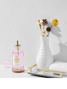 11.80Z Glass Mouthwash Dispenser ForBathroom With Stainless Steel & BambooNozzle, Mouthwash Cup Reusable, BambooTray, And Elegant Gold Sticker.(Clear - Multicolor - View 7