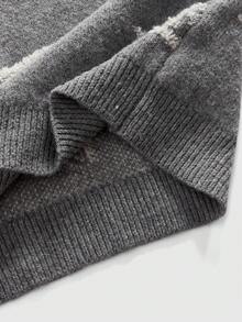 ROMWE MEN Street Life 男士朋克星形图案针织开衫毛衣，时尚冬季款 - 灰色 - 查看 5