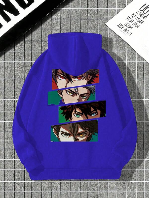 SHEIN Tween Boys' Thermal Lined Hoodie Sweatshirt, Anime Character Print, Casual & Fashionable For Autumn/Winter