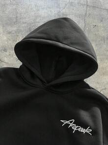 AXEPEAK 男士简约印花长袖连帽衫 - 黑色 - 查看 5