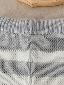 Baby Girls' Cute Heart Pattern Crew Neck Sweater And Striped Knit Pants 2Pcs Set,Autumn Winter Grey Knitted Outfits For Family Matching - Grey - View 3
