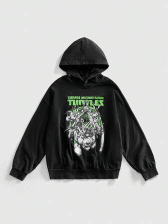 TEENAGE MUTANT NINJA TURTLES X ROMWE Herren Lässig Pullover mit Rollkragen und Buchstaben-Grafik für den Herbst