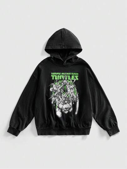 TEENAGE MUTANT NINJA TURTLES X ROMWE sweat-shirt à capuche décontracté pour hommes avec motif tortue et lettres pour l'automne