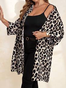 Chikora Plus Size Leopard Print Button-Up Long Sleeve Shirt For Women, Autumn - Multicolor - View 6
