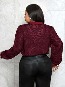 Slaydiva 大码女式撞色蕾丝单排扣优雅紧身衣 - 酒紅色 - 查看 2