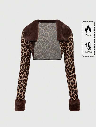 Grunge Punk Y2K Gyaru Sexy Leopard Print Patchwork Fluffy Collar Crop Top For Women