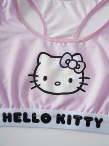 HELLO KITTY AND FRIENDS | SHEIN Bộ áo ngực và quần lót không dây in hình mèo dễ thương thoải mái cho nữ - Hồng - Xem 4