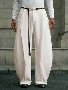 AKNOTIC Men's Fashionable Versatile Casual Beige Straight Leg Stretch Pants - White - View 2