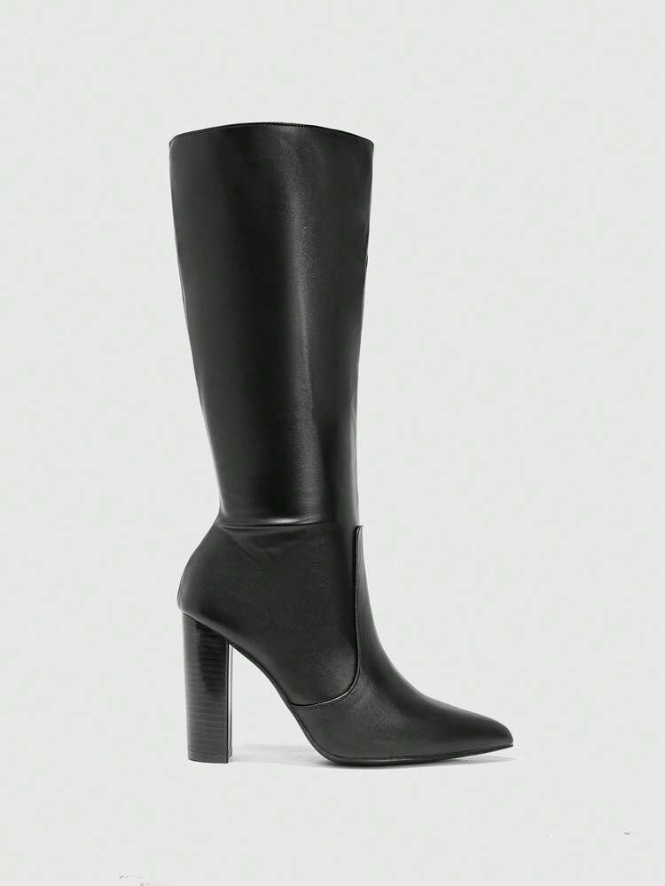 CUCCOO BIZCHIC Botas altas negras de alta calidad, botas elegantes de mujer con puntera puntiaguda y tacón grueso, diseño versátil y de moda, que muestran el encanto femenino y la elegancia