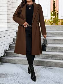 SHEIN PETITE CURVE 大码女式纯色百搭休闲/商务毛衣，适合秋冬季穿着 - 棕色 - 查看 4
