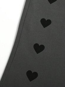 SHEIN 年轻女孩纯色宽松心形图案休闲裤 - 灰色 - 查看 6