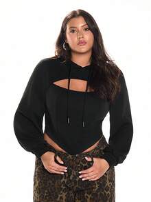 Solavibe Drawstring Front Cutout Slim Fit Hoodie Winter Fall Autumn - Black - View 5