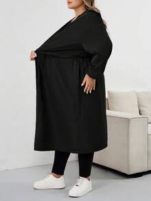 SHEIN CURVE+ Women's Solid Drawstring Hooded Waterproof Long Sleeve Trench Coat Plus Size Hooded Jacket Plus Size Raincoat Curve Fall Jacket 8xl Women Clothes Plus Size Olive Green Jacketfall Clothes For Women,Winter,CURVE PLUS