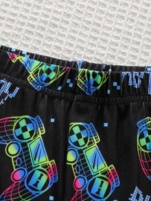 Tween Boy Black Base Minimalist Blue Print Long SleeveSnug Fitg Loungewear Set Gamer Boys Jogger Sets Boys Night Clothes - Multicolor - View 6