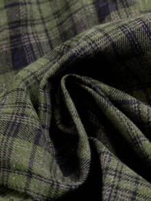 Lyrianda Fall Autumn And Winter Color Block Patchwork Elegant Plaid Minimalist Long Sleeve Dress - Green - View 5