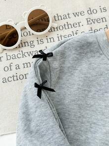 SHEIN Babygirl 可爱休闲百搭灰色针织蝴蝶结长袖运动衫