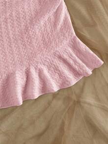 Soleia 女式不对称白色针织纹理扭纹胸围荷叶边下摆腰身修身迷你连衣裙，适合度假派对 - 粉色 - 查看 5